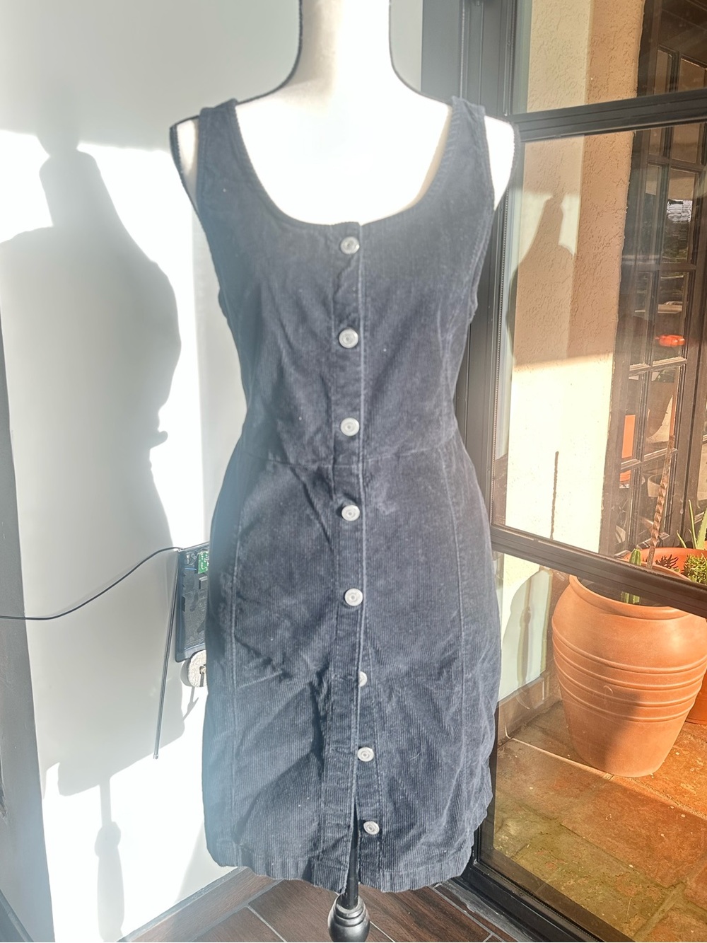 Jumper Button-Front Black Corduroy Dress